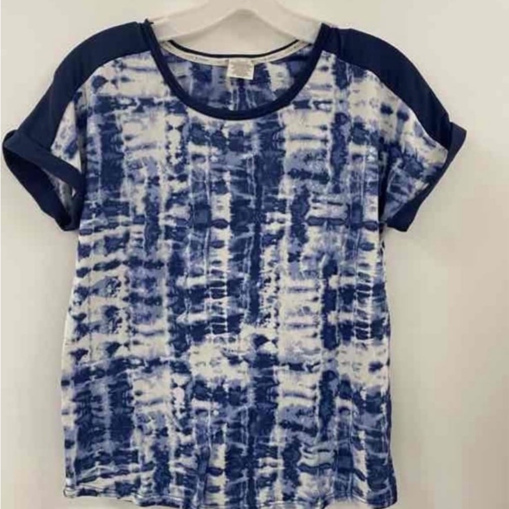 Lucky Brand Blue Tie Dye Four-Way Stretch Cuff Sleeve Short Sleeve Top M
